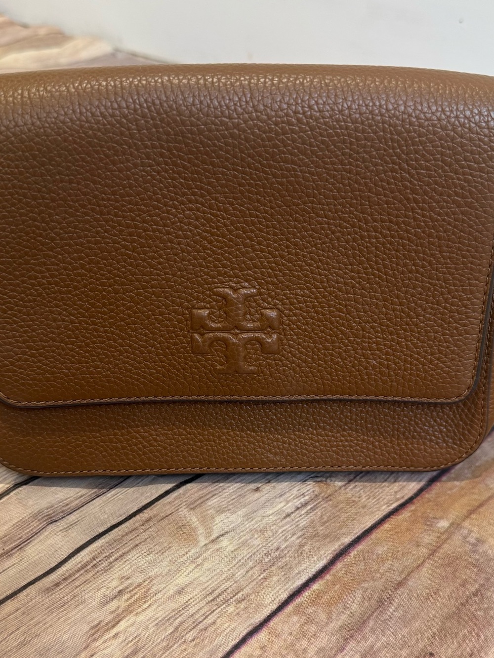 Tory Burch Cognac Pebbled Leather Messenger Bag